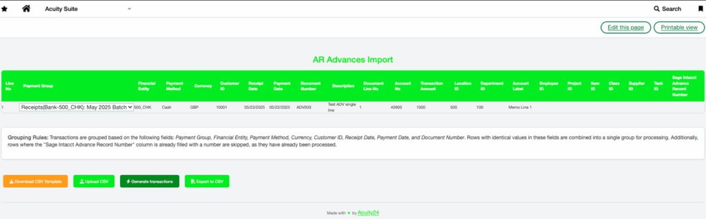 AR Advances Import Extension